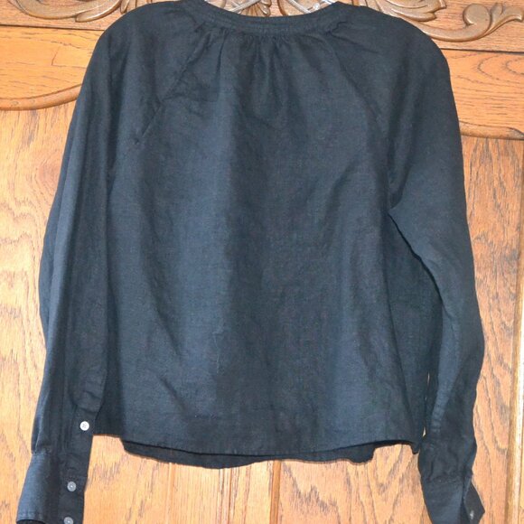 J Crew Cabana Top Blouse BLACK 100% Linen SMALL Long Sleeves - Picture 5 of 6